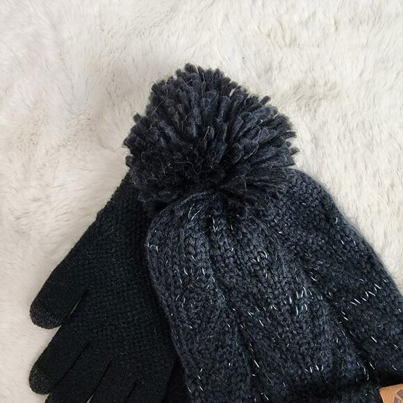 C&C California Black Silver Confetti Cable Knit Beanie Hat & Touch Gloves Set main image 6